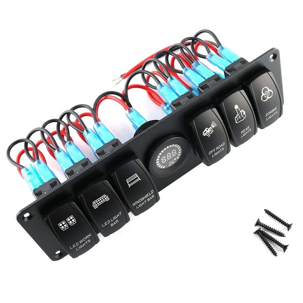 ya 4 8.8 6 Gang Toggle Rocker Switch Panel Color LED Voltmeter for RV Car Marine Boat 