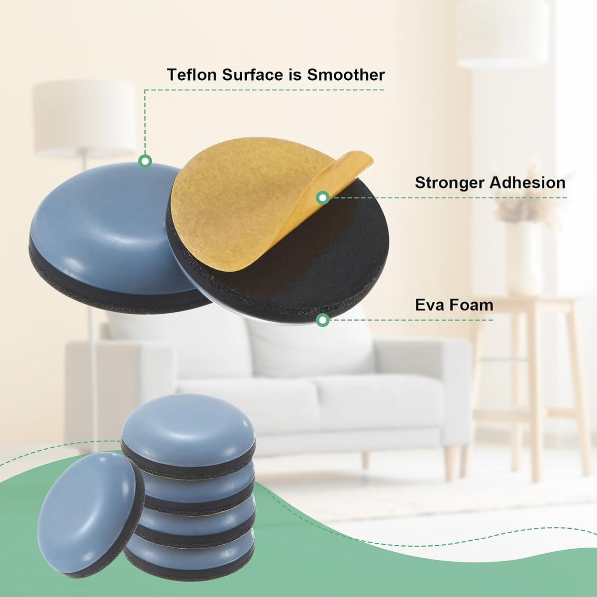ya 26 10.21 baidi 20-Pack Furniture Sliders, 0.86 Diameter PTFE Self-Adhesive Glides [Grey]-2