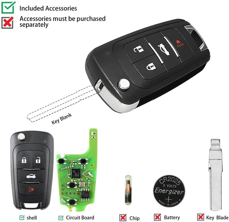 ya 3 8.24 baidi 5Pcs Universal Flip Wire Remote Key 4 Buttons for Buick Type XKBU01EN