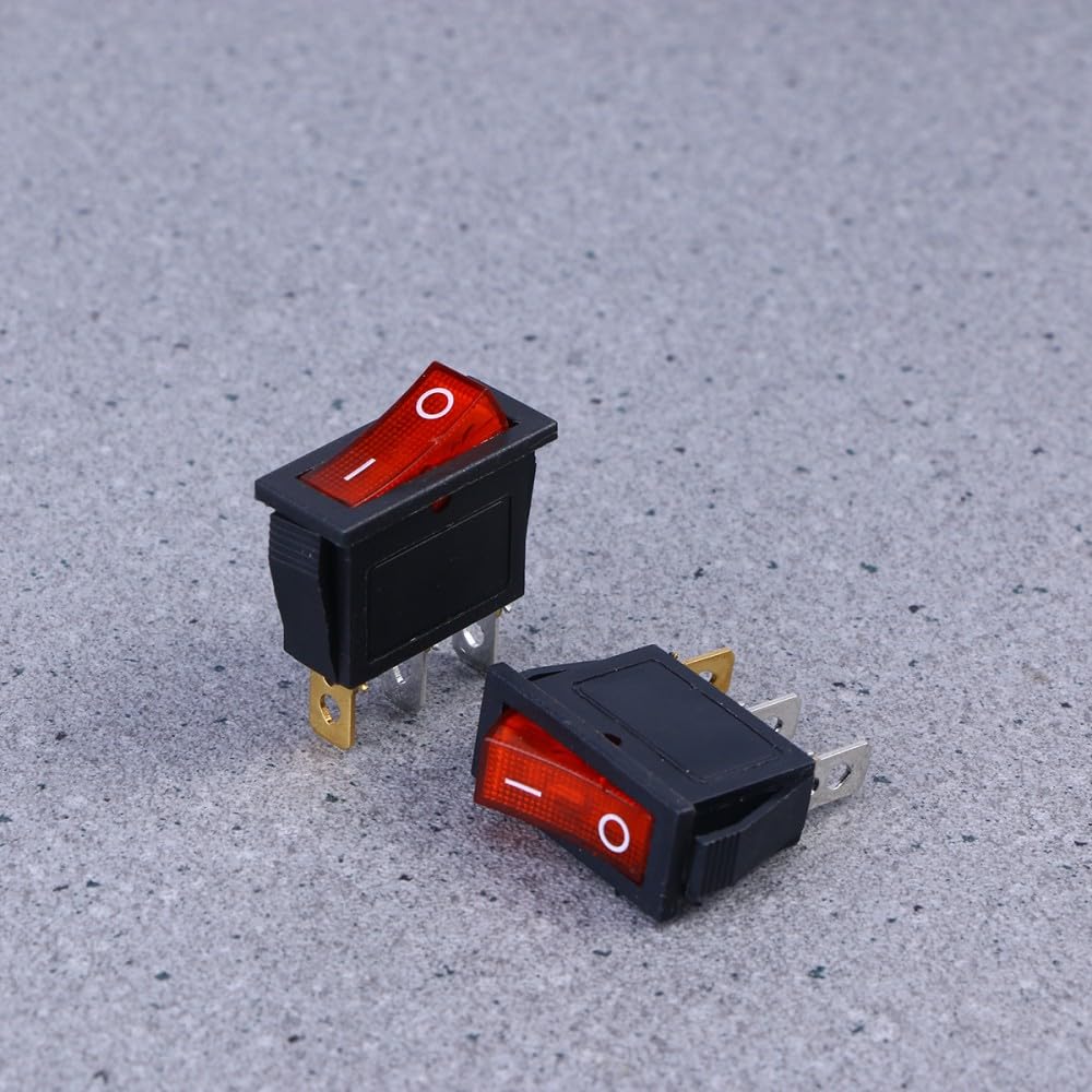 ya 23 10.7 baidi 2 PCS 220V 6A 3 Car Rocker Red Light Push Buttons (Black)