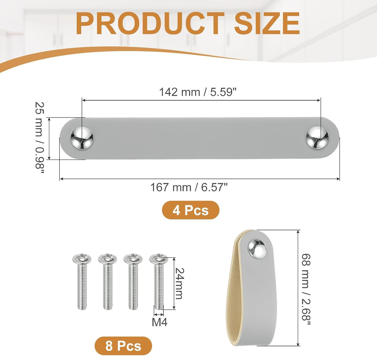 ya 26 10.21 baidi 4 Pcs Leather Drawer Pull Double Hole Leather Handle with Screws Gray