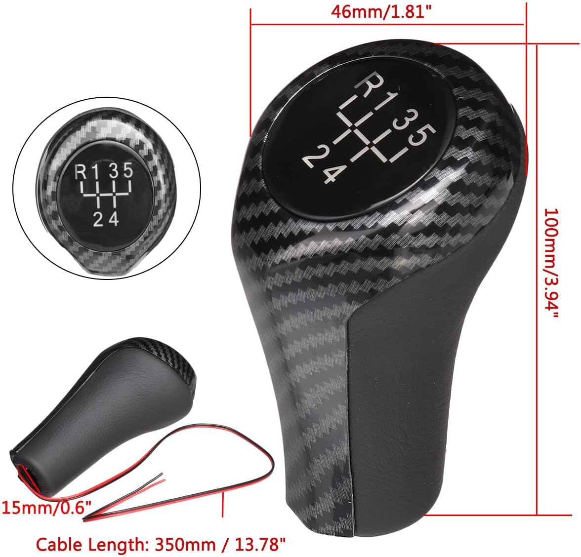ya 4 8.24 baidi for BMW E46 E90 E91 E92 X1 X3 Carbon Look 5/6 Speed Gear Shift Knob W/LED Light