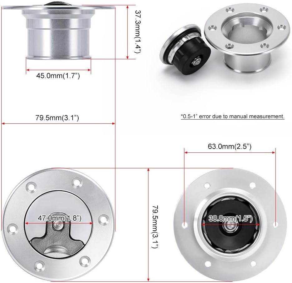 ya 8 8.24 baidi Billet Aluminum Aircraft Style Hotrod Ratrod Gas Fuel Filler Cap Flush Mount PQY