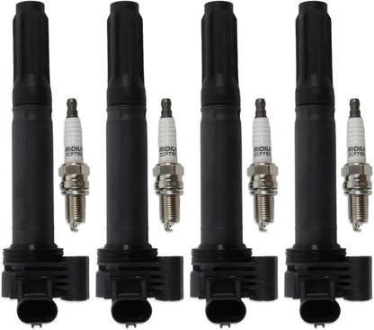 ya 9 10.24 4pcs ignition coils+ 4pcs Iridium Spark Plugs for Fiat 500 2012-2017 UF649 97637