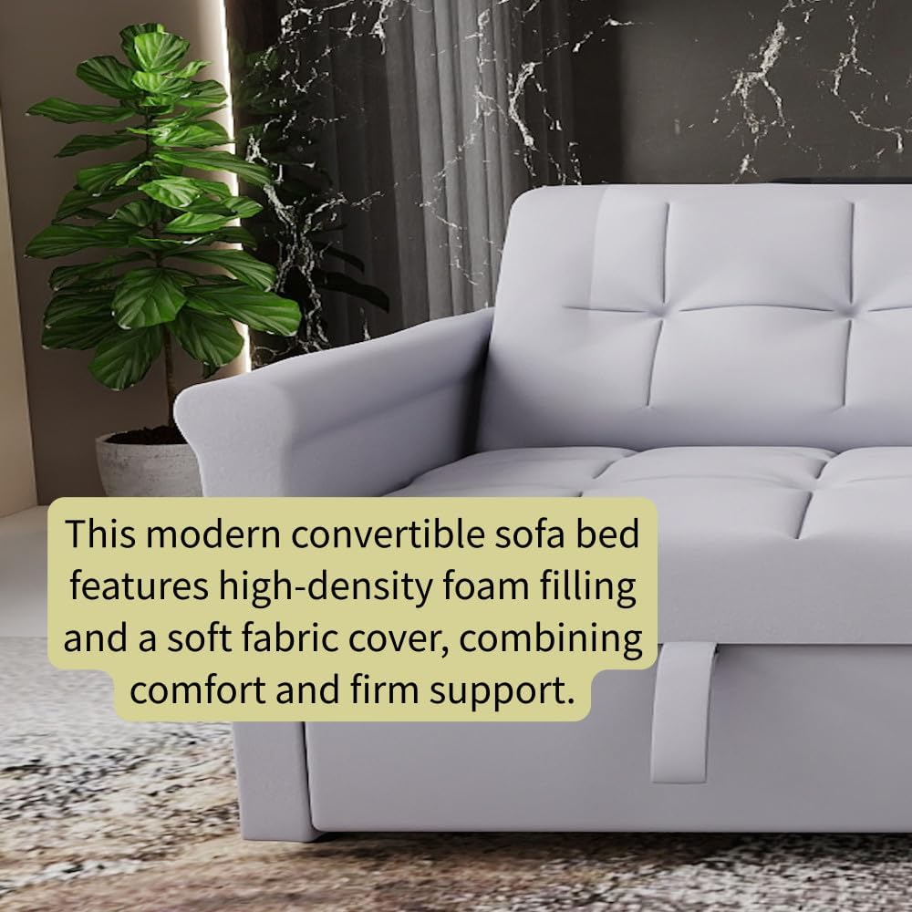 ya 28 10.13 baidi 2-Seater Convertible Velvet Loveseat Sofa Bed-Gray Pull-Out,Side Pocket,Com
