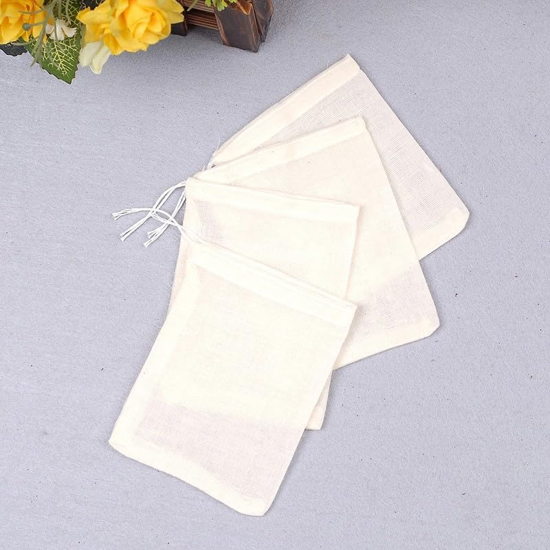 ya 14 9.20 baidi 10 Pcs 8x10cm Cotton Muslin Drawstring Straining Bag For Tea Herb Bouquet Spice-1
