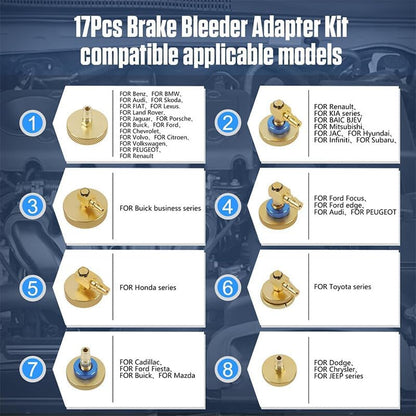 ya 4 8.24 baidi 17-Piece Brake Bleed Adapter Set Brake Master Cylinder Bleed Adapter Kit