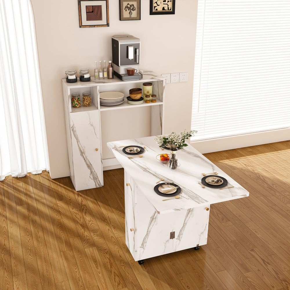 ya 28 10.13 baidi Multifunctional White Folding Dining Table Storage -Mounted Sideboard