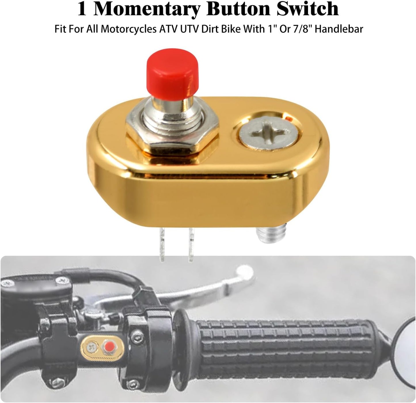 ya 4 8.24 baidi Gold Control Momentary Button Switch For Universal 1 7/8 Handlebar Motorcycle