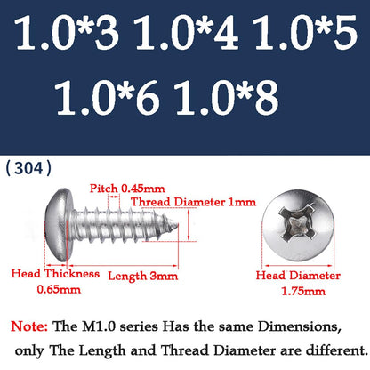 ya 16 10.20 baidi M1-M3.5 Thread Dia A2 Stainless Steel Phillips Pan Head Self Tapping Wood Screws