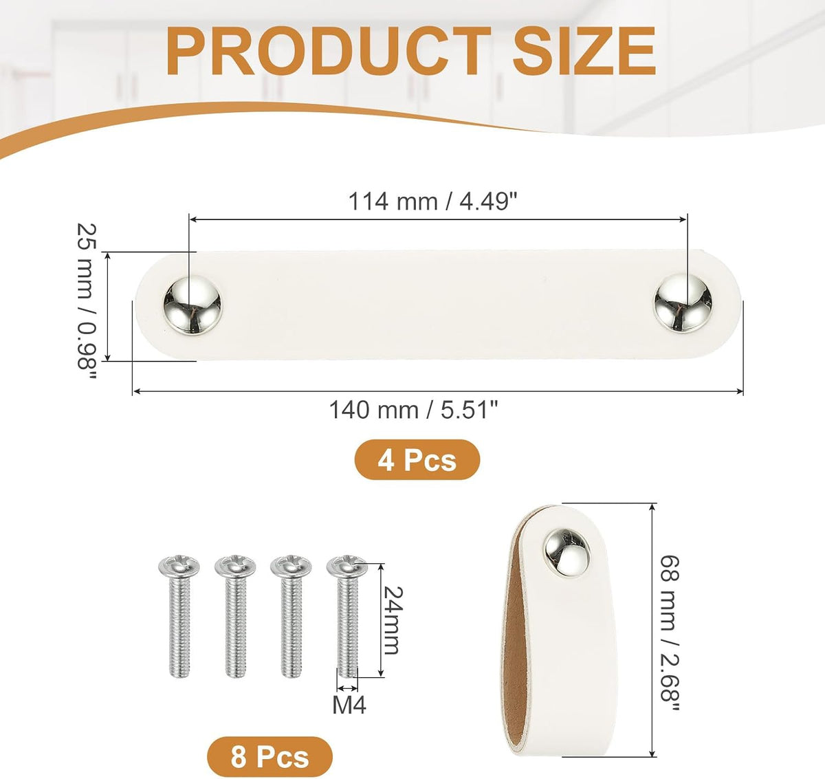 ya 26 10.21 baidi 4 Pcs Leather Drawer Pull Double Hole Leather Handle with Screw White