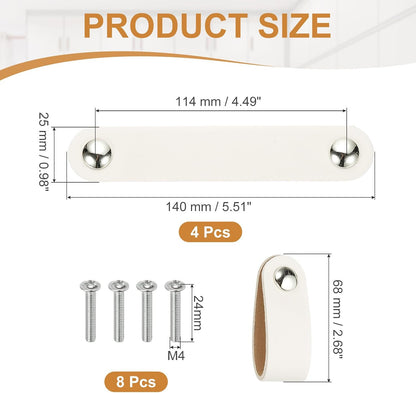 ya 26 10.21 baidi 4 Pcs Leather Drawer Pull Double Hole Leather Handle with Screw White