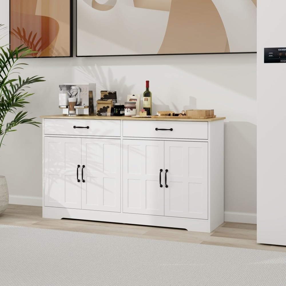 ya 28 10.13 baidi 55.91 White Buffet Cabinet - 2 Drawers, 4 Doors, Storage Sideboard for Din