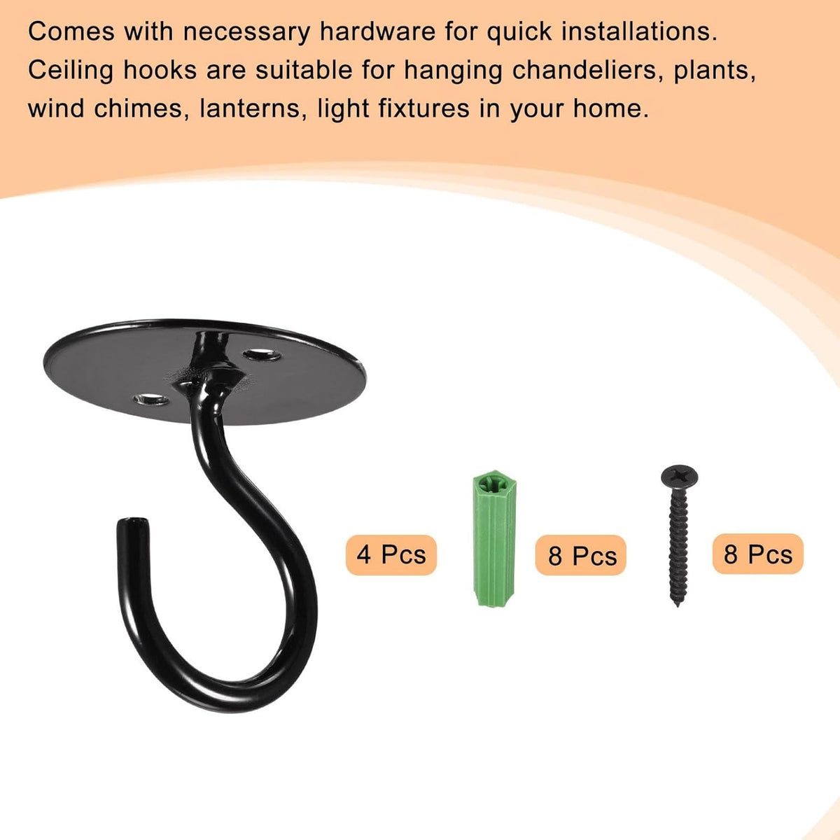 ya 26 10.21 baidi Ceiling Hooks Wall Mounted 40x4 m Iron for Hanging Plants Black 4Pcs