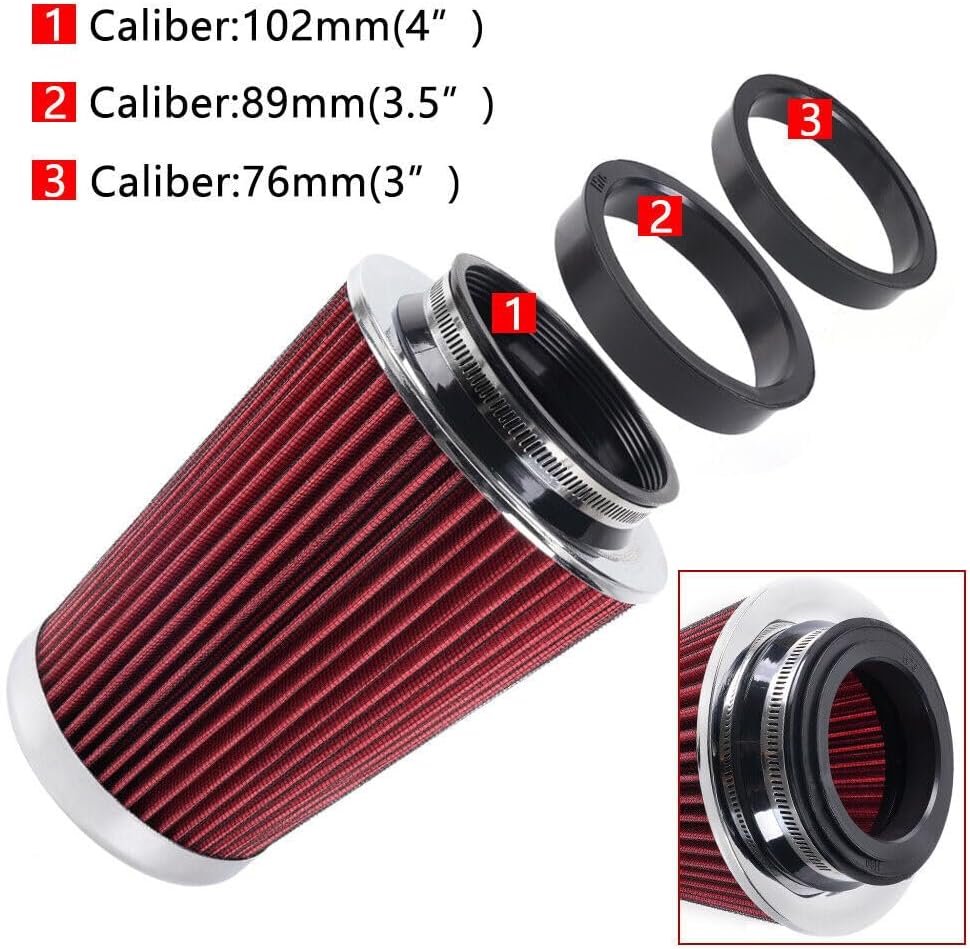 ya 13 9.15 baidi 3,3.5,4 Inlet, 9 Tall Red High Flow Cold Air Intake Air Filter Replacement