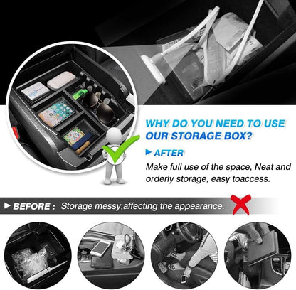 ya 5 8.10 for Ford F150 2021-2024 Center Console Armrest Storage Box Organizer Trays Black