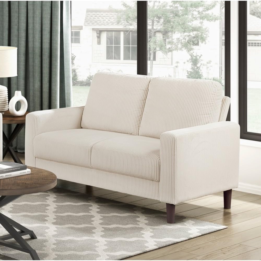 ya 28 10.13 baidi 1pc Solid Wood Modern Contemporary Loveseat - Beige Corduroy Upholstered,Be