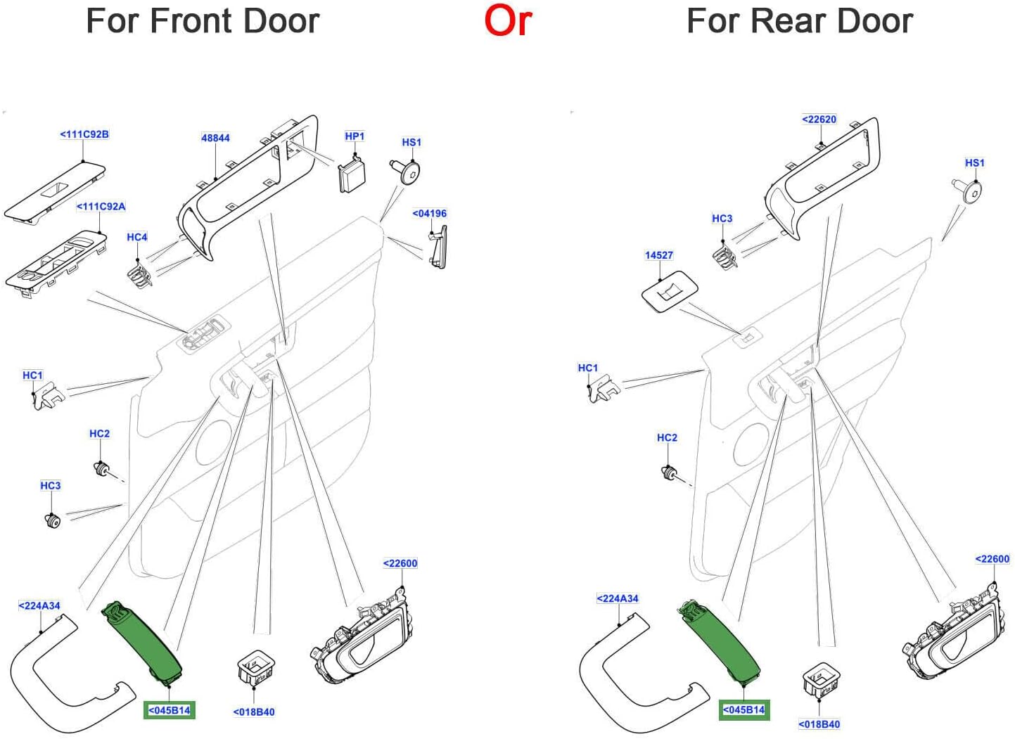 ya 4 8.24 baidi Right Inner Door Leather Handle fits for Land Rover Discovery Sport 15-19