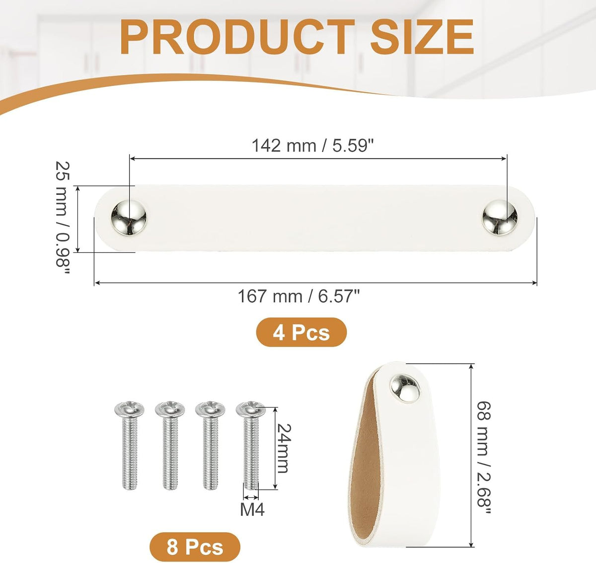 ya 26 10.21 baidi 4 Pcs Leather Drawer Pull Double Hole Leather Handle with Screws White