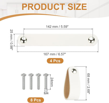 ya 26 10.21 baidi 4 Pcs Leather Drawer Pull Double Hole Leather Handle with Screws White