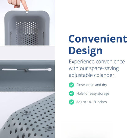 ya 14 9.20 baidi Above Sink Strainer Basket -Washable Vegetables (7.9 W x14-19 L x 2.75 H) - Gray-1