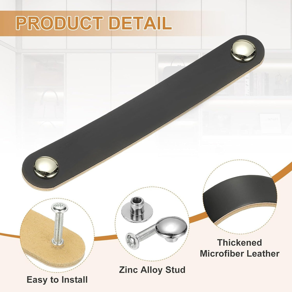ya 26 10.21 baidi 4 Pcs Leather Drawer Pulls Double Hole Leather Handle with Screws Black
