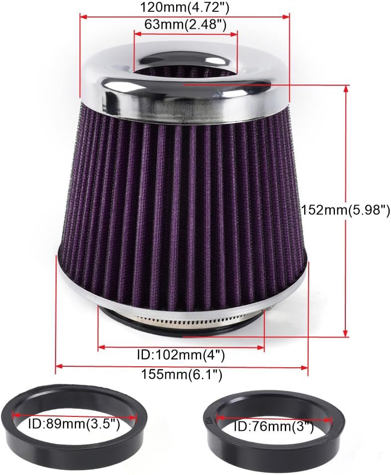 ya 13 9.15 baidi High Flow Per for MAN ce Cold Air Intake Air Filter 3/3.5/4 Inlet 5 Tall Purple