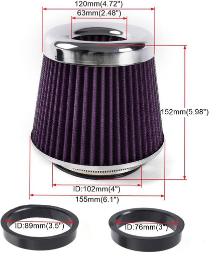 ya 13 9.15 baidi High Flow Per for MAN ce Cold Air Intake Air Filter 3/3.5/4 Inlet 5 Tall Purple