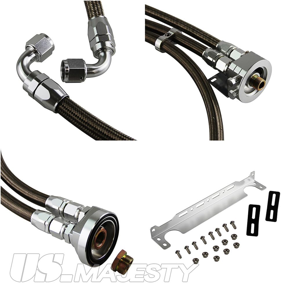 ya 12 10.8 baidi LR 30 Row AN10 Oil cooler w/Bracket+Filter Relocation Adapter Hose Kit Silver