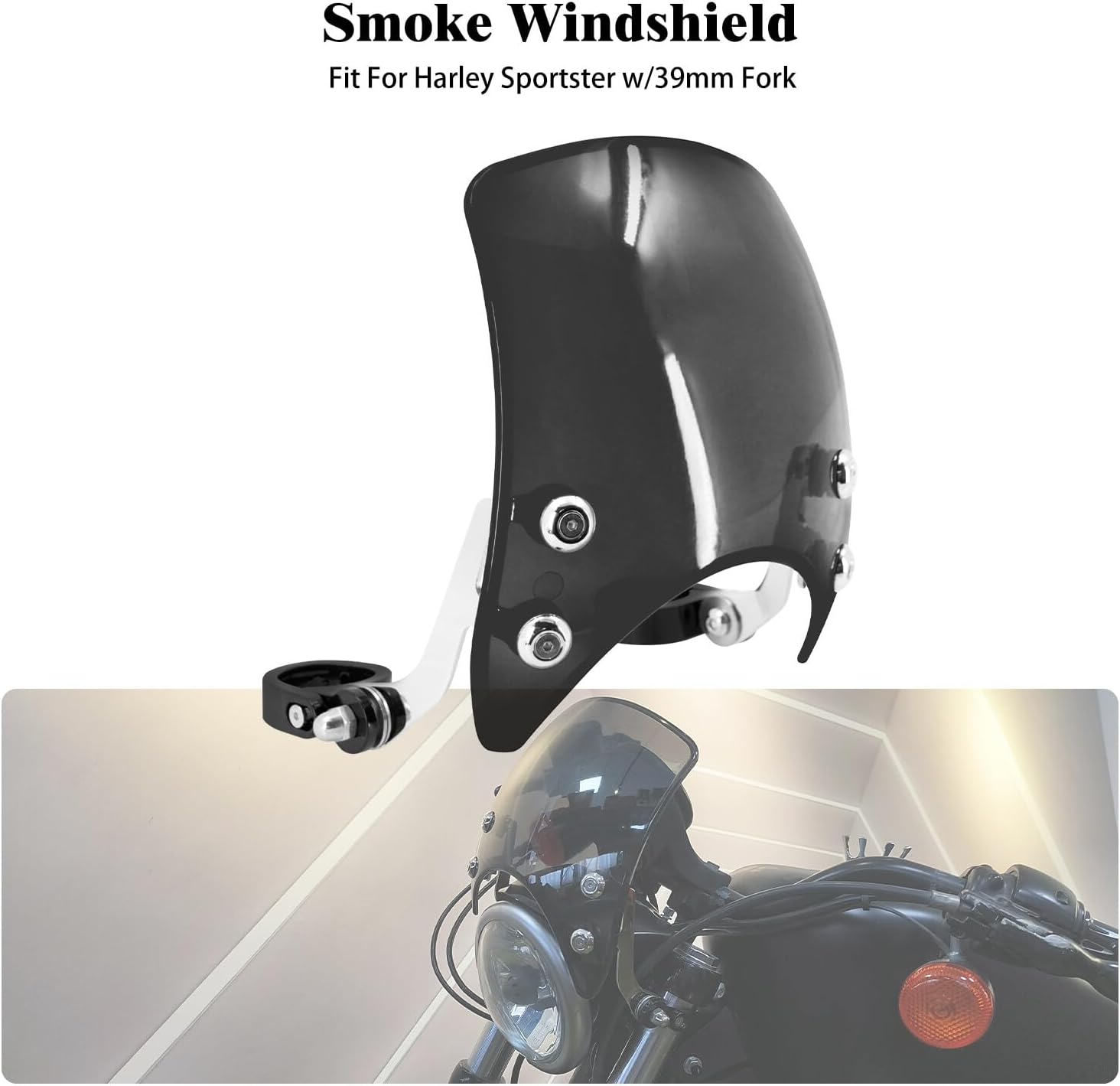 ya 7 8.24 baidi 39mm Windshield Smoke Windscreen Fit for Harley Sportster XL 883 1200 2004-2022