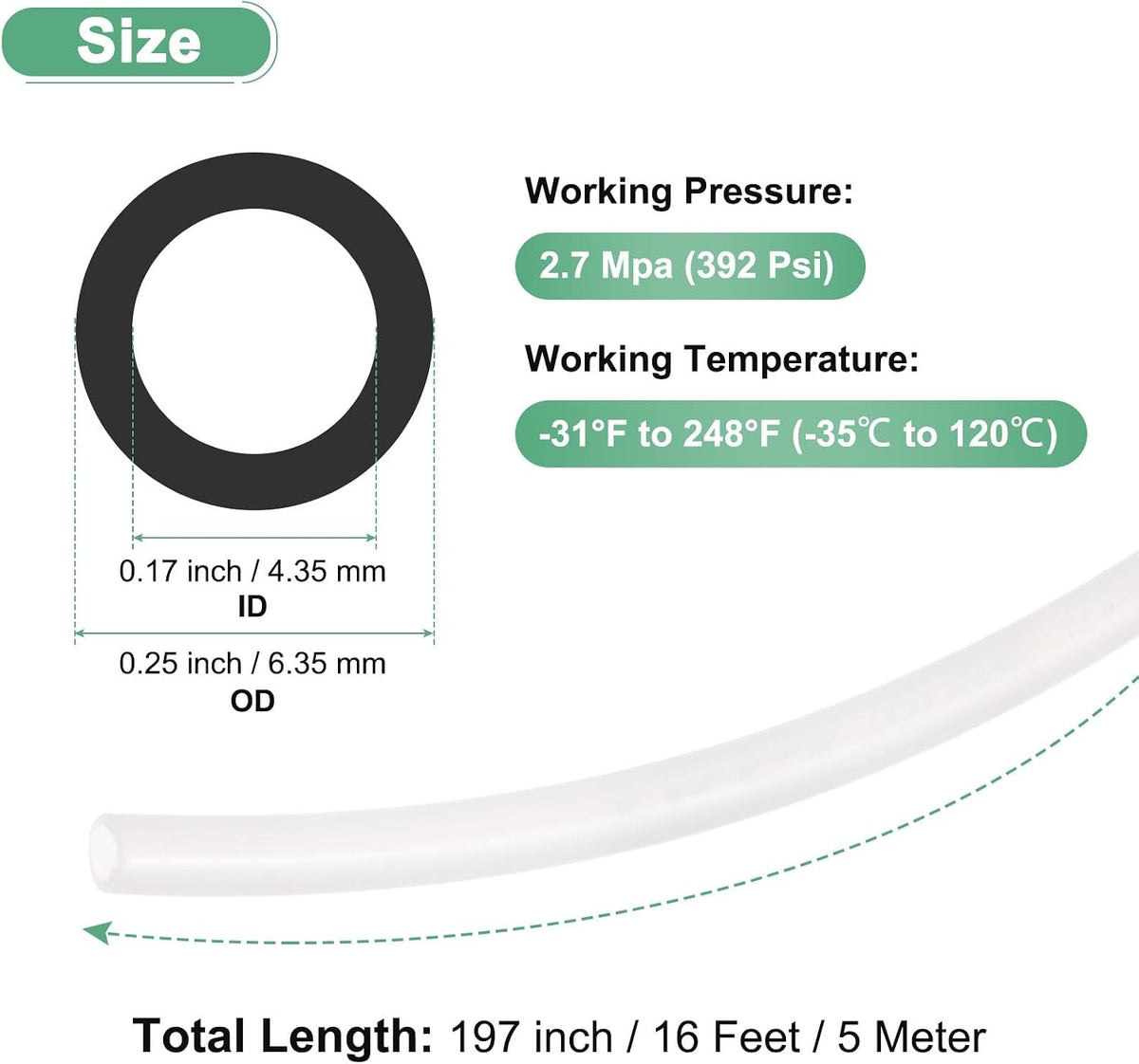 ya 14 9.20 baidi 5 m Nylon Hose Tube, 4.35x6.35mm(IDxOD) PA6 Pneumatic Air Tubing Translucent-1