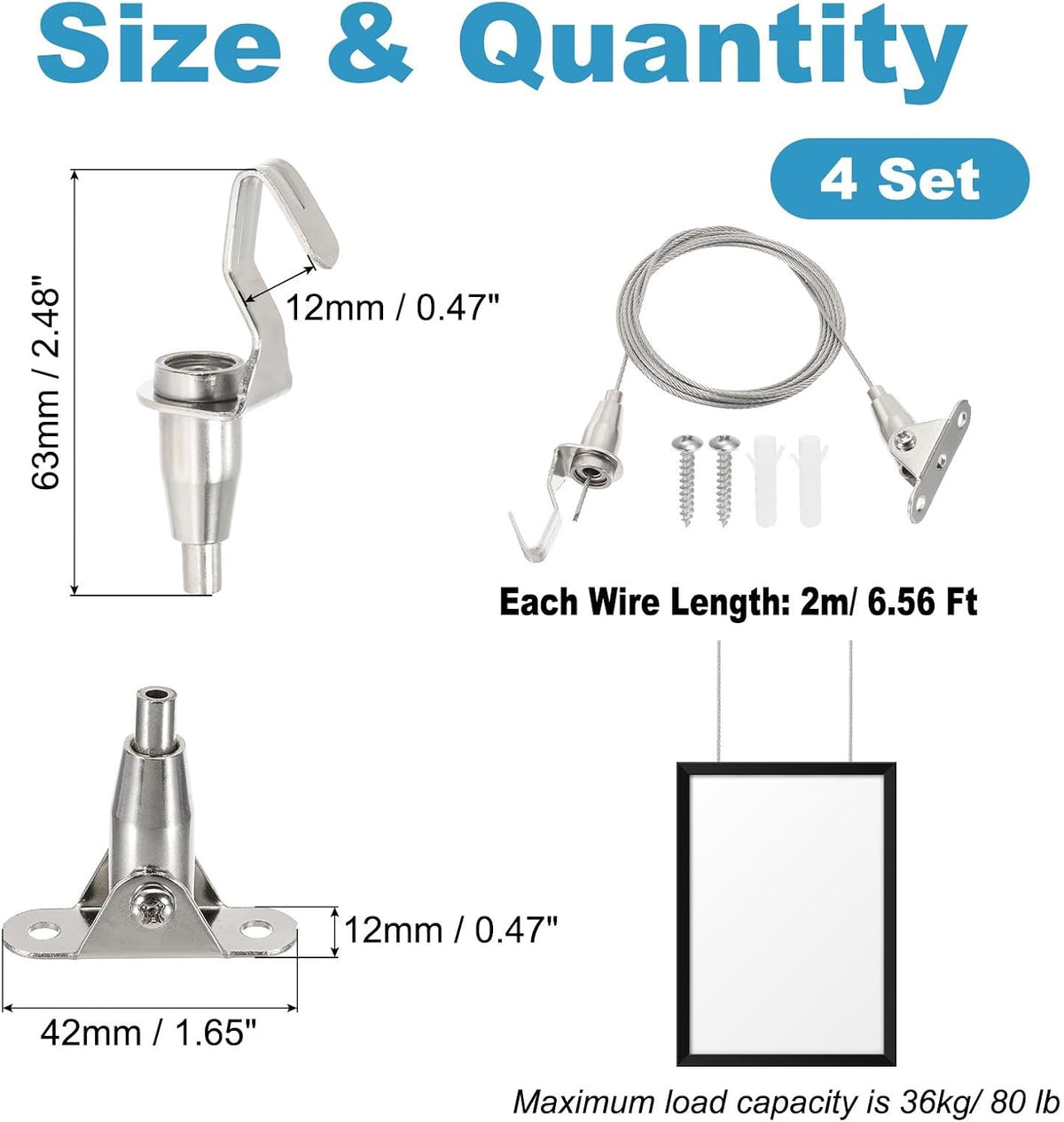 ya 26 10.21 baidi 4 Pcs 2m x 1.5mm Heavy Duty Picture Hanging Wire with 180 Rotary Hook