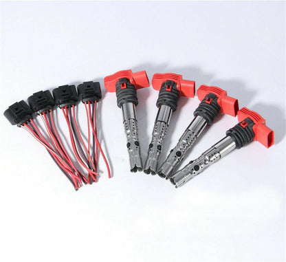 ya 9 10.24 4X Red Ignition Coil &Plug Kit Fit for Audi A4 A6 A8 3.0 V6 06C905115L