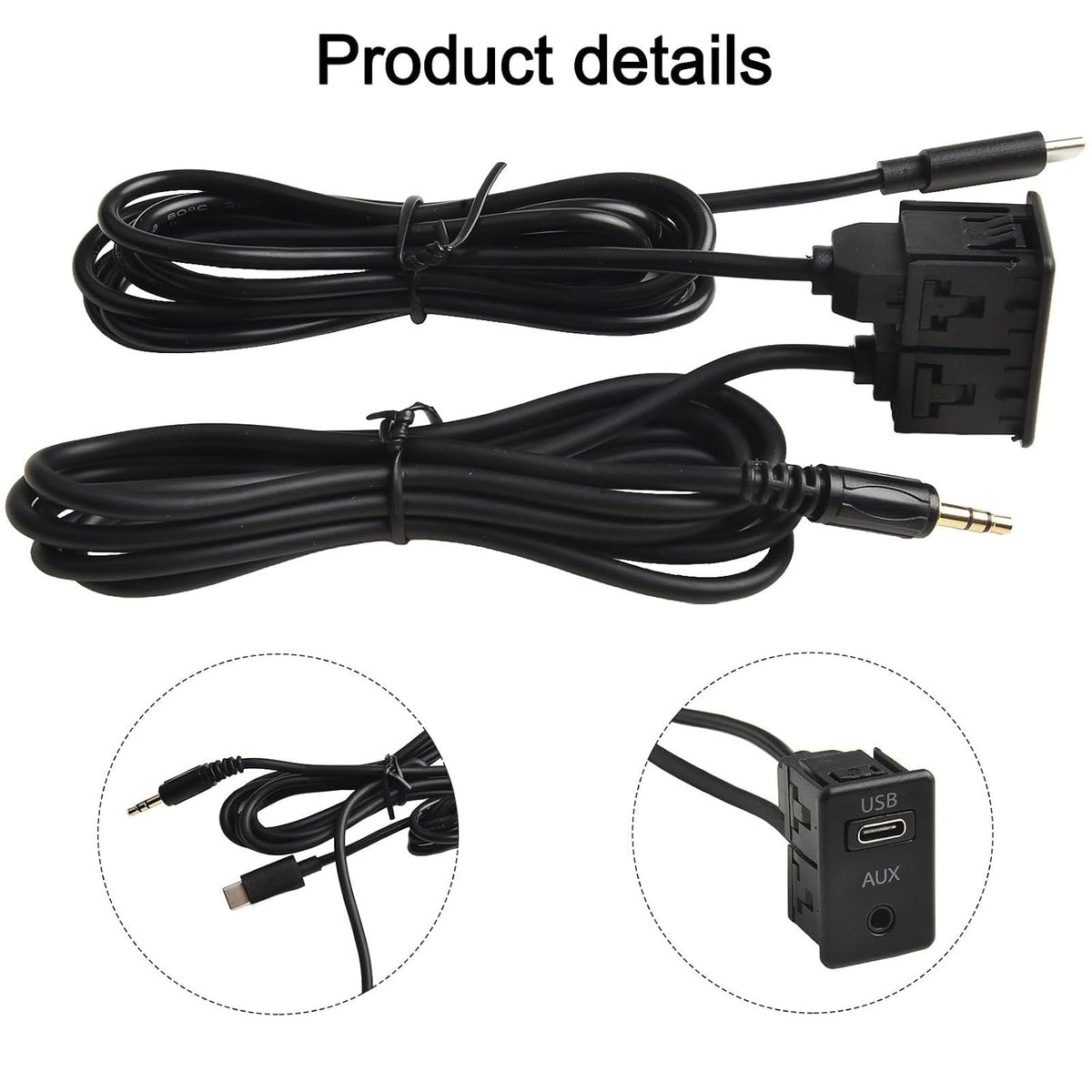 ya 23 10.7 baidi AUX & Type C Panel Socket Adapter for Vehicle Dashboard 145cm Long Cable