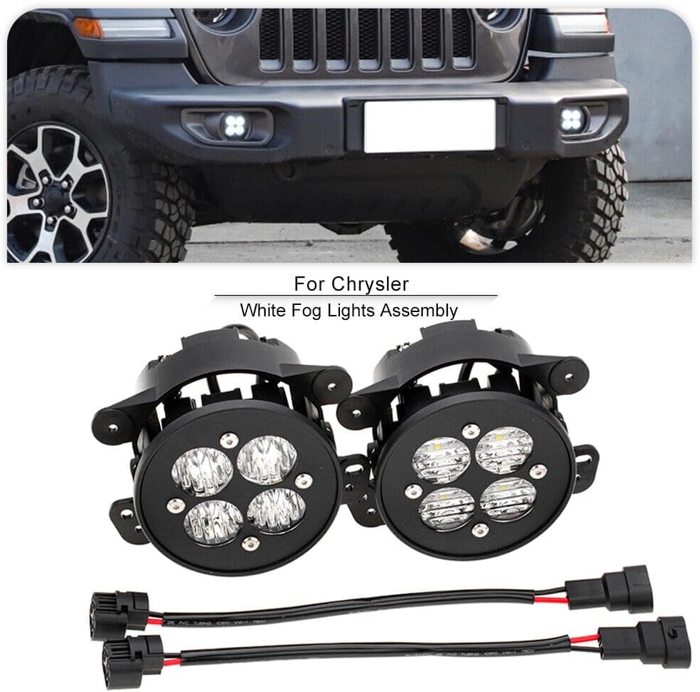 ya 4 8.10 x LED Flood Pattern Anti-collision Fog Light H10 Connector for Jeep for Chrysler for Dodge 