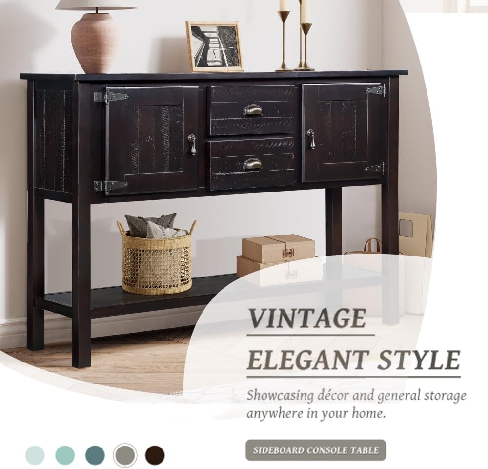 ya 28 10.13 baidi Solid Wood Sideboard Console Table 48'' - 2 Drawers/Cabinets, Shelf,Espress