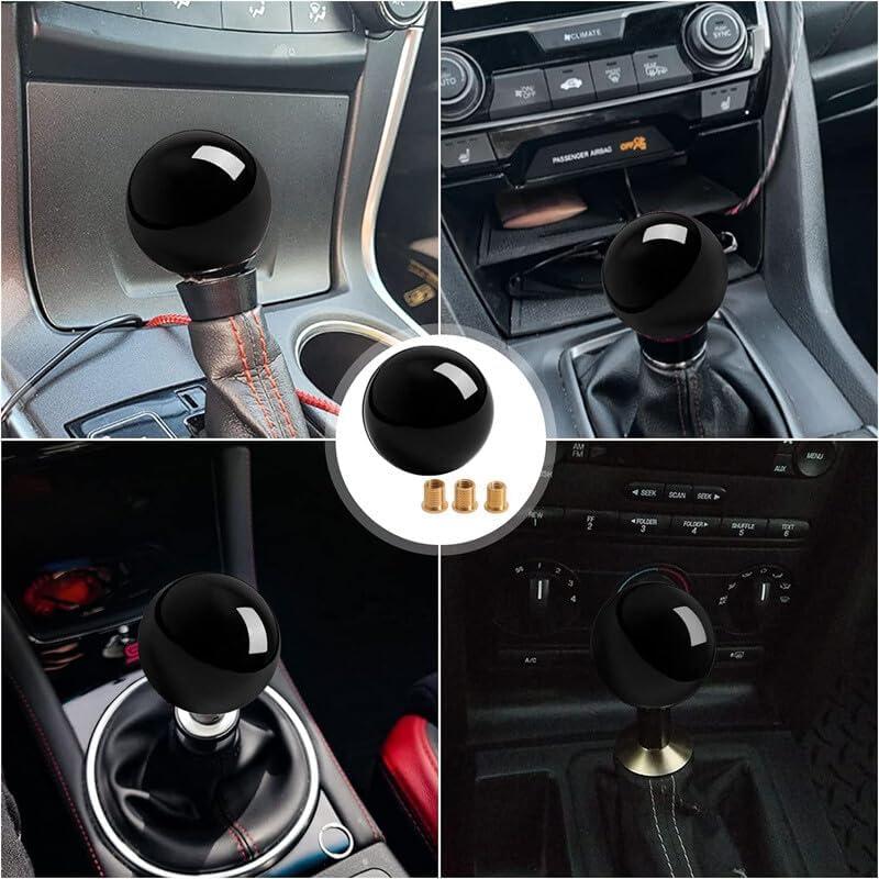 ya 11 9.14 baidiBlack Round Ball Shifter Acrylic Gear Shifter Headband 3 Adapters Universal