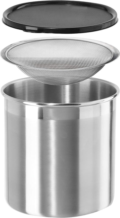 ya 14 9.20 baidi Stainless steel grease container with removable strainer and sealing lid.-1