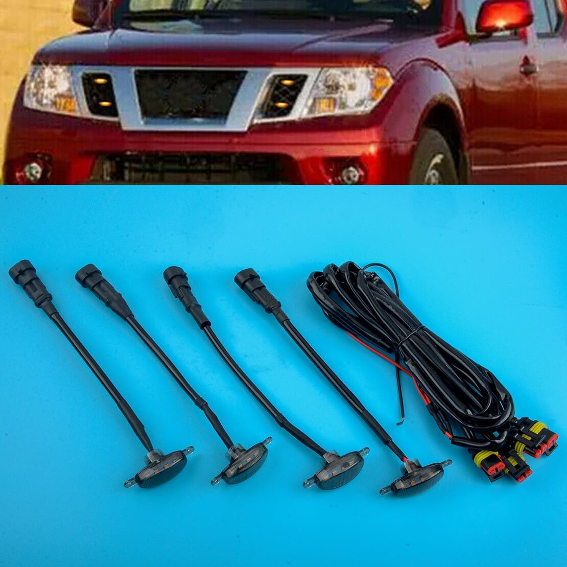 ya 4 8.14 4 Pieces Amber LED Light Front Grill Light Kit for Nissan Frontier 2005-2021