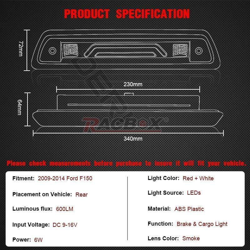 ya 7 8.24 baidi Smoke Lens LED 3RD Third Brake Tail Light Cargo Lamp For 2009-2014 for Ford F-150 US