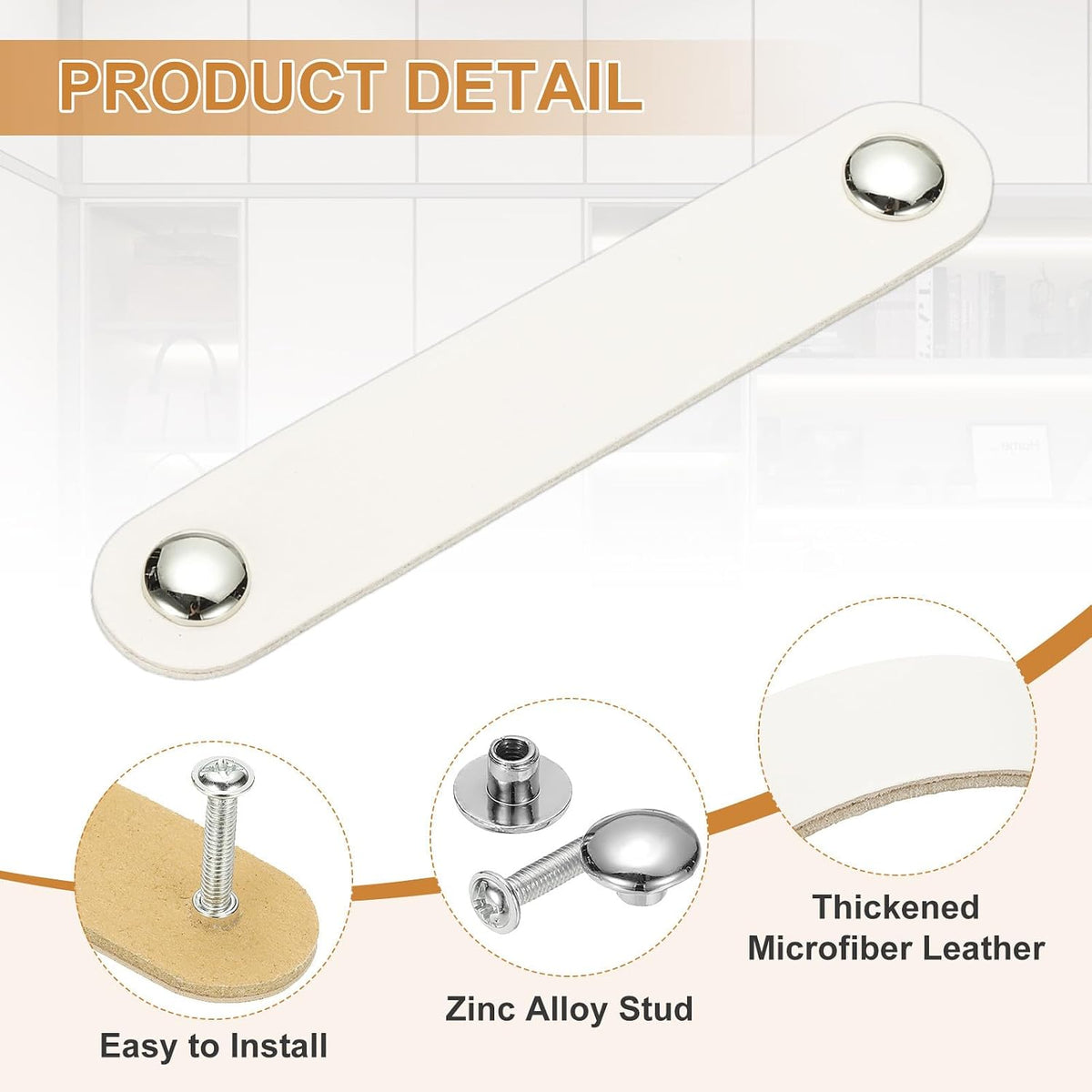 ya 26 10.21 baidi 4 Pcs Leather Drawer Pull Double Hole Leather Handle with Screw White