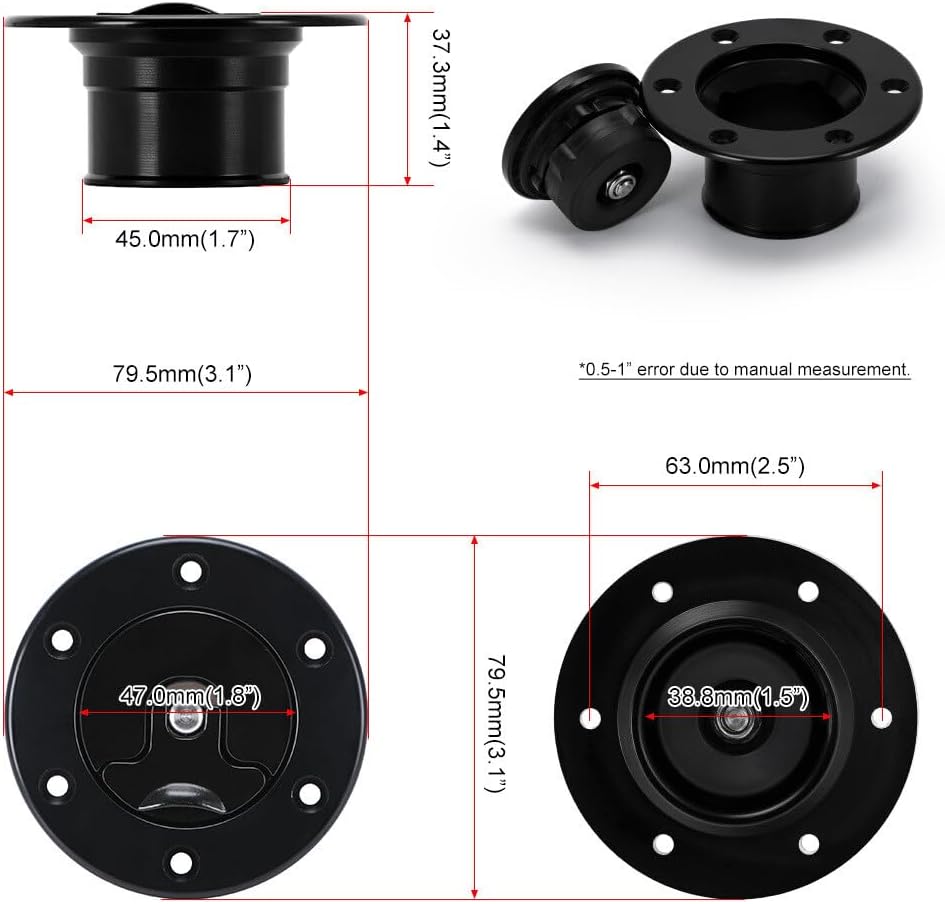 ya 5 8.10 Car Stainless steel Fuel Filler Neck Up Gas Flush Mount Universal W/ 6 Holes BK