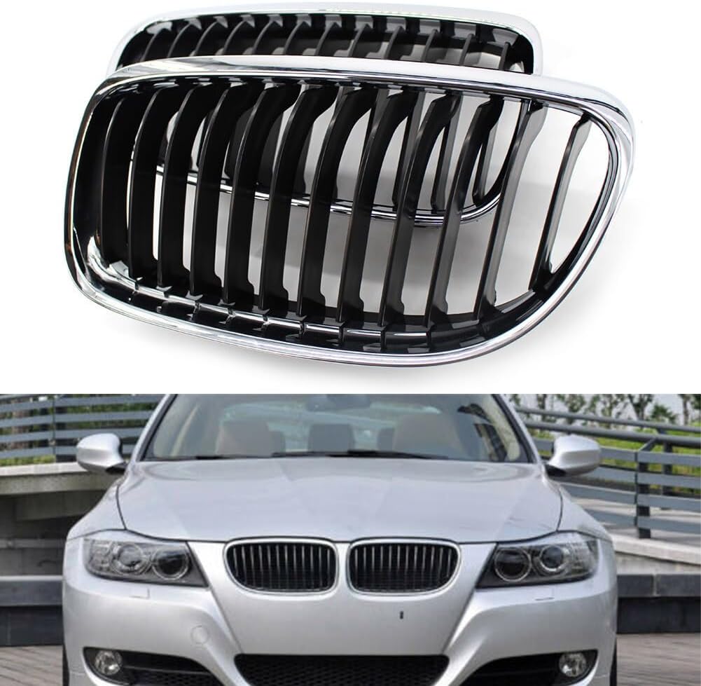 ya 4 8.14 Fit for BMW E90 E91 LCI 328i 335i Front Kidney Grille 2x Chrome Black 09-11
