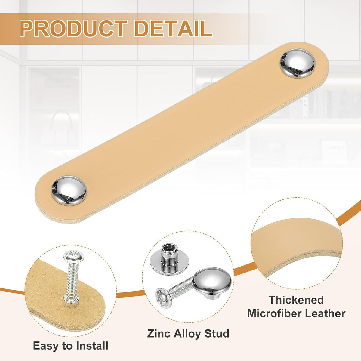 ya 26 10.21 baidi 4 Pcs Leather Drawer Pulls Double Hole Leather Handle with Screws Beige