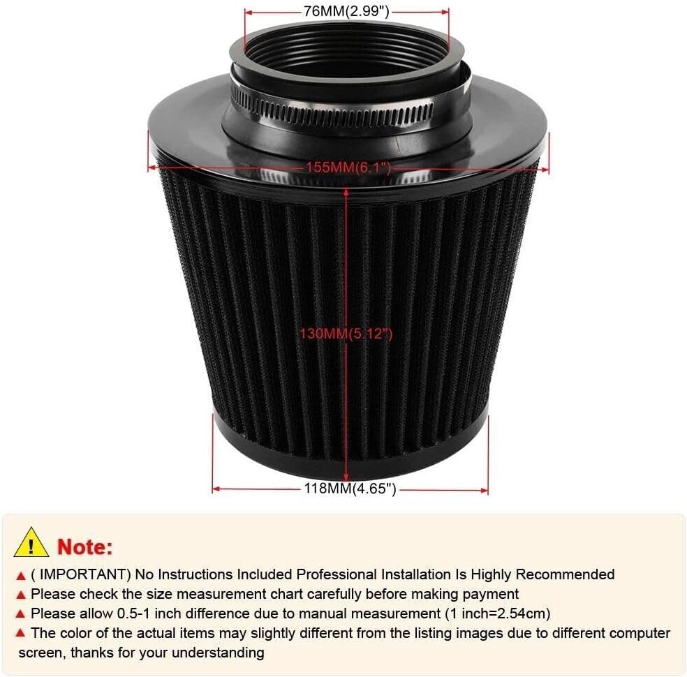 ya 13 9.15 baidi 3 76mm High Flow Inlet Cold Air Intake Cone Replacement Dry Air Filter Black