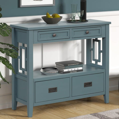 ya 28 10.13 baidi Blue 36'' Pine Wood Console Table - Entry Sofa Table, 4 Drawers for Entrywa