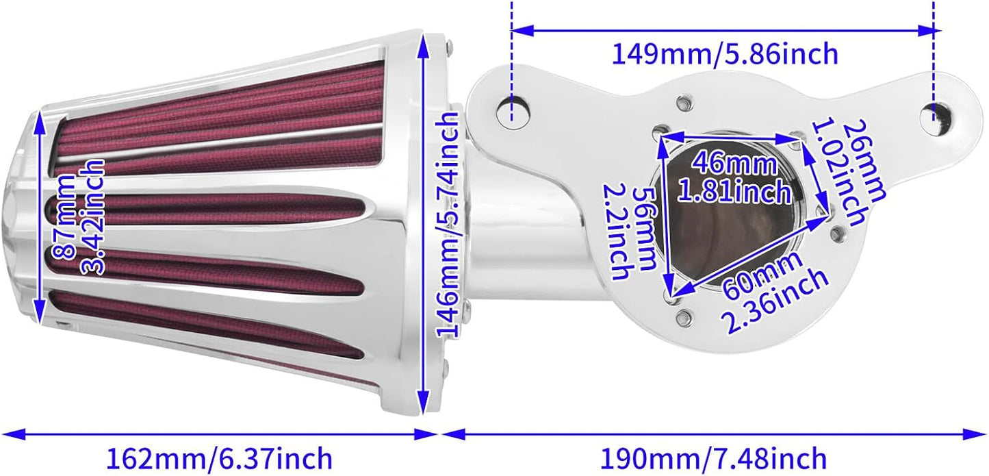 ya 5 8.10 Cone Chrome Air Filter Red Intake for Harley Touring Road Electra Glide 00-2007