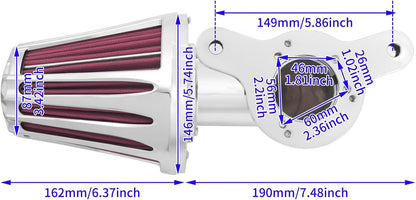 ya 5 8.10 Cone Chrome Air Filter Red Intake for Harley Touring Road Electra Glide 00-2007