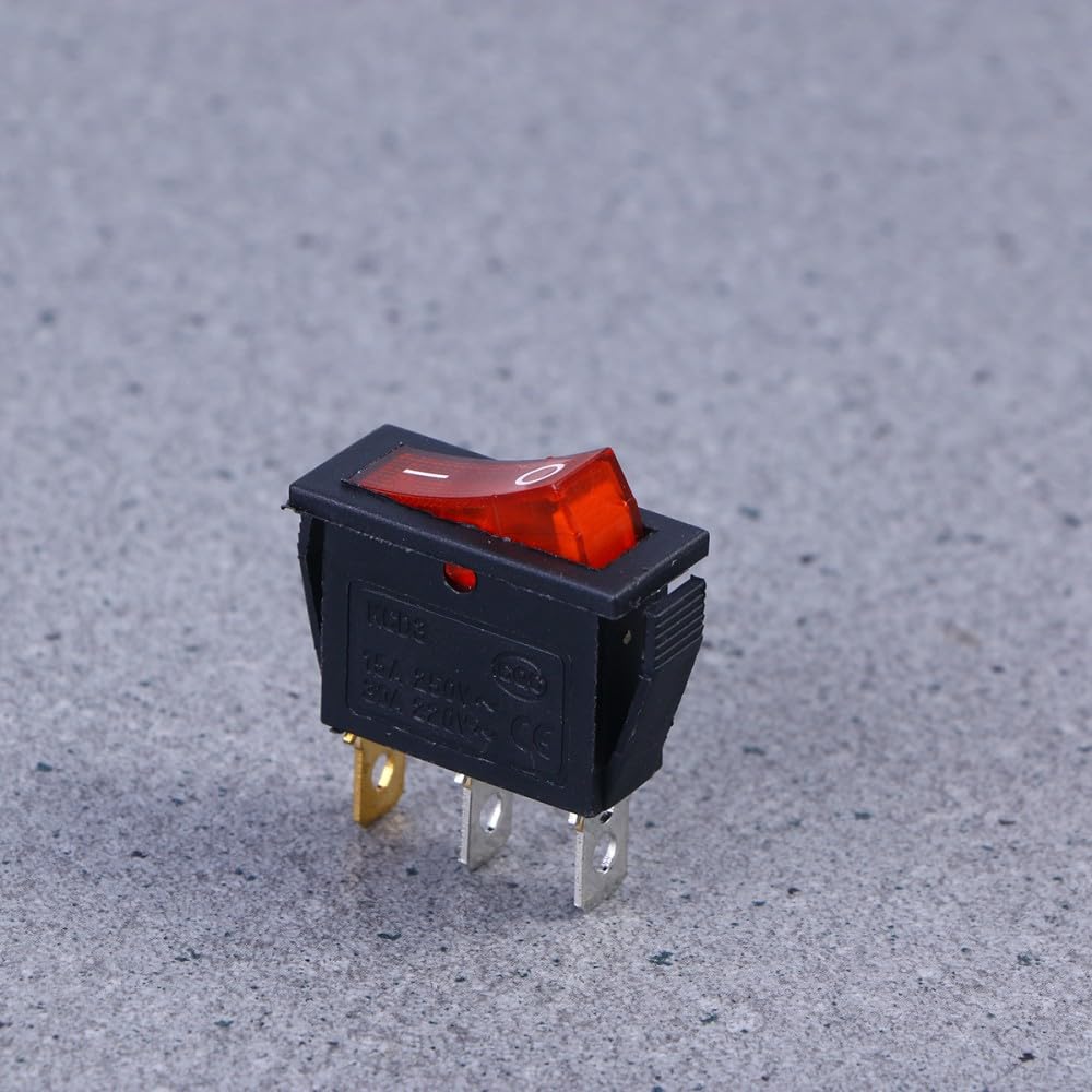 ya 23 10.7 baidi 2 PCS 220V 6A 3 Car Rocker Red Light Push Buttons (Black)