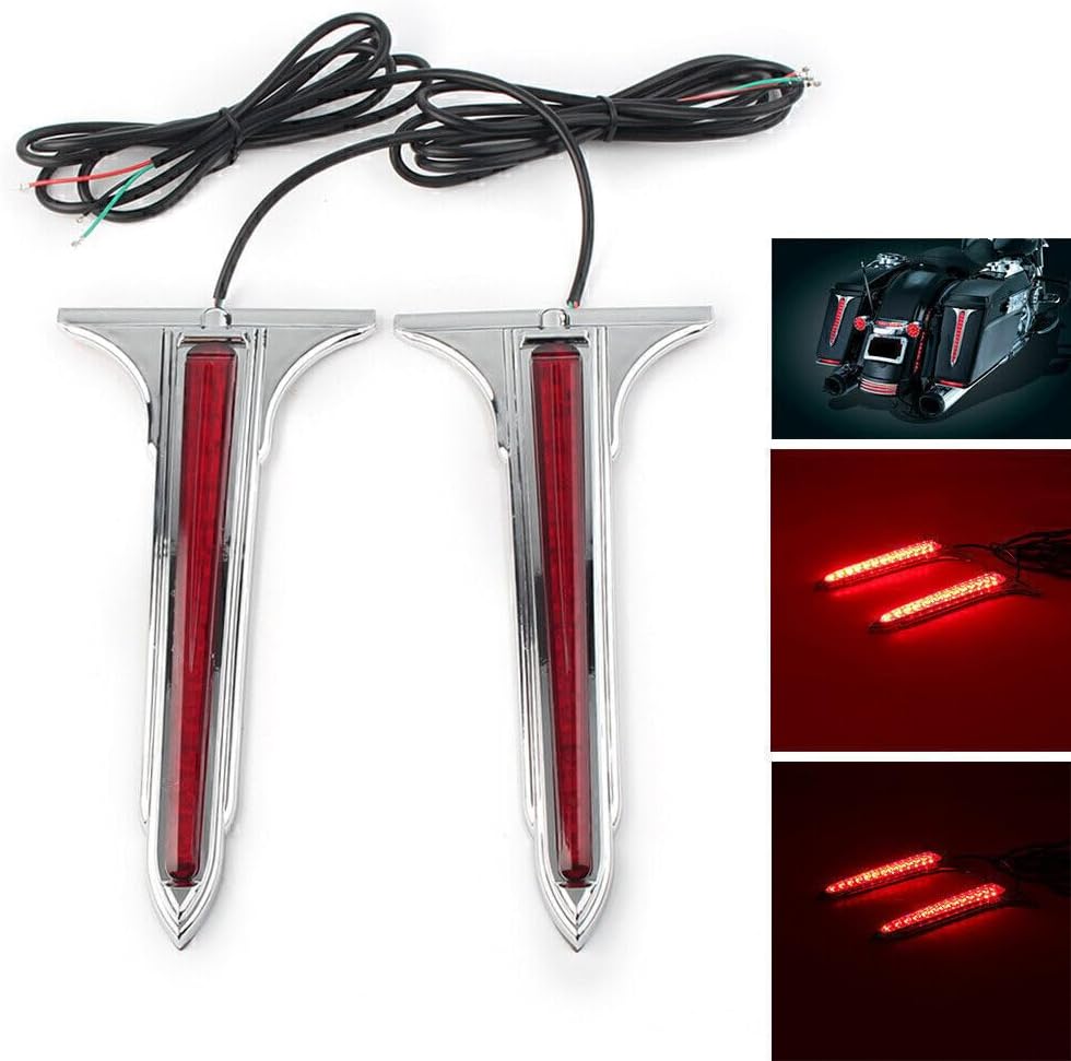 ya 10 9.16 zhengce Chrome LED Rear Saddlebag Brake Tail Light Red Lens for Harley Touring Road